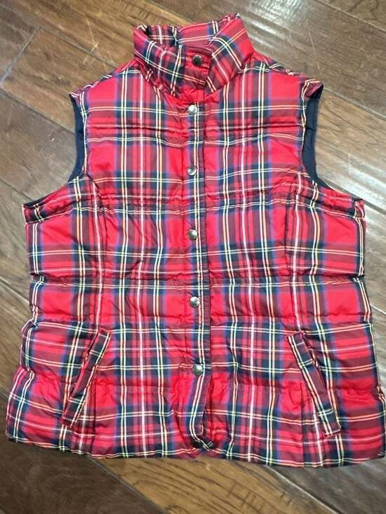 Lands' End Jackets & Blazers - Lands' End Red Tartan Plaid Down Puffer Vest Size S 6-8